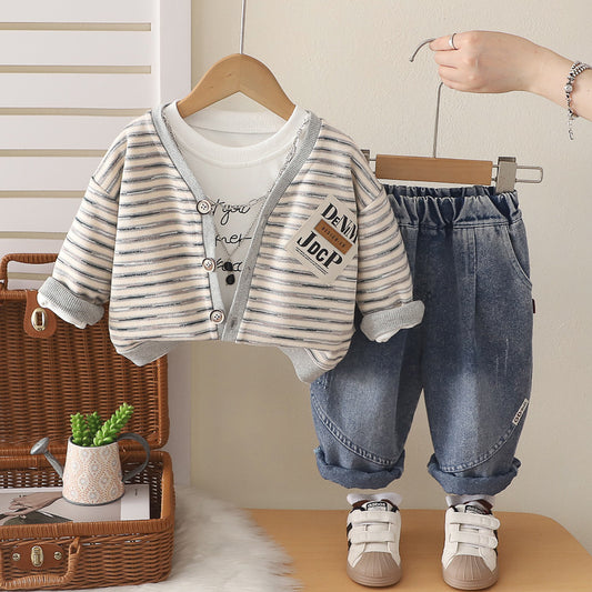 Ensemble trois pièces avec cardigan rayé pour bébé garçon