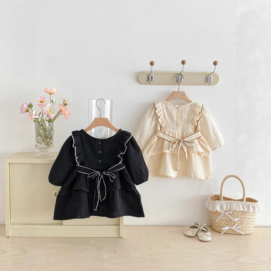 Robe à volants et nœud en coton pour petite fille