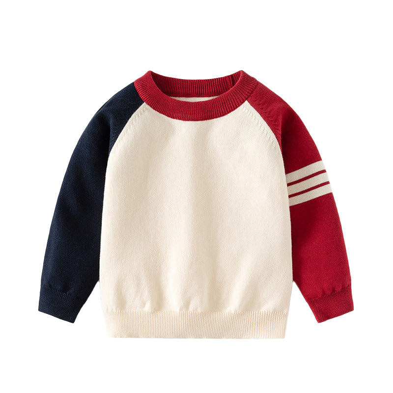 Pull en maille de coton à manches contrastées pour garçon