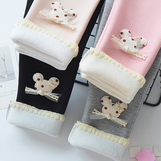 Legging fille épais et doublé en coton