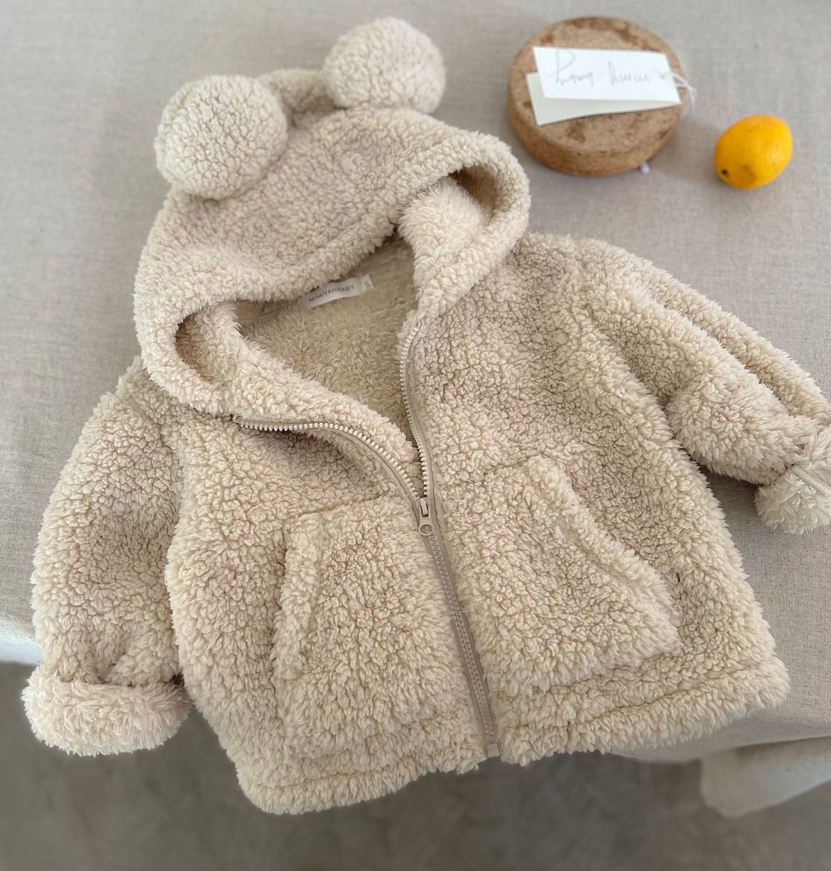 Veste bébé en coton à oreilles et fermeture zippée