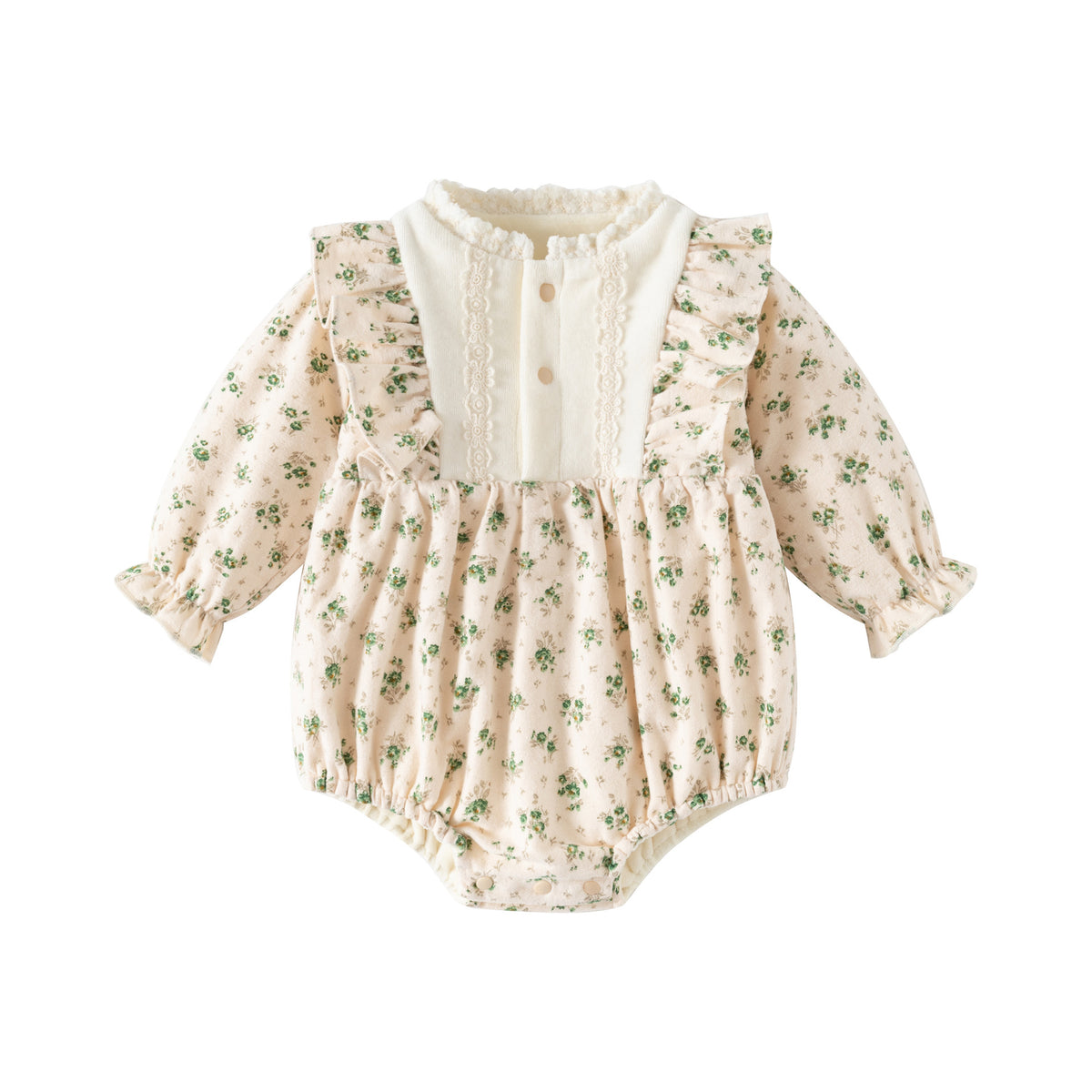 Barboteuse fleurie à manches longues pour bébé fille