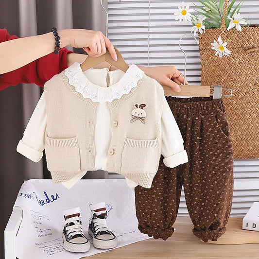 Ensemble bébé fille 3 pièces en coton à motif lapin
