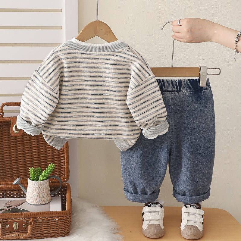 Ensemble trois pièces avec cardigan rayé pour bébé garçon