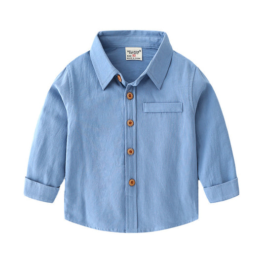 Chemise unie en coton à manches longues pour garçon