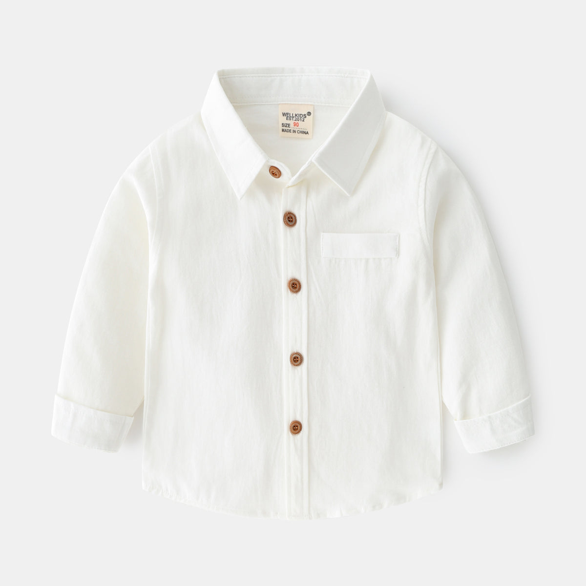 Chemise unie en coton à manches longues pour garçon