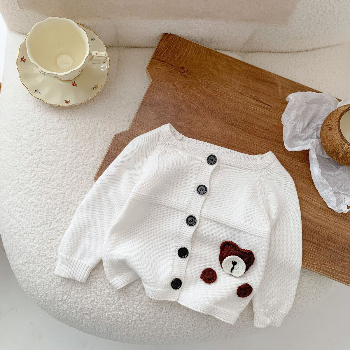 Gilet en maille de coton motif ours pour bébé