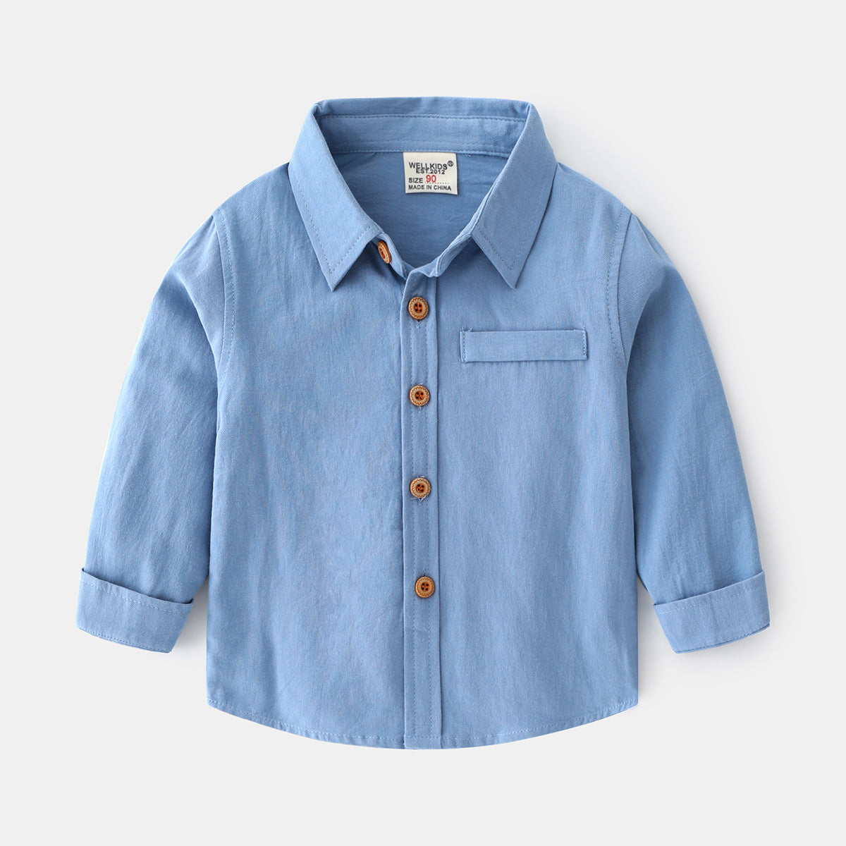 Chemise unie en coton à manches longues pour garçon