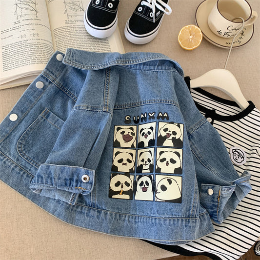 Veste en jean imprimé panda pour bébé et garçon