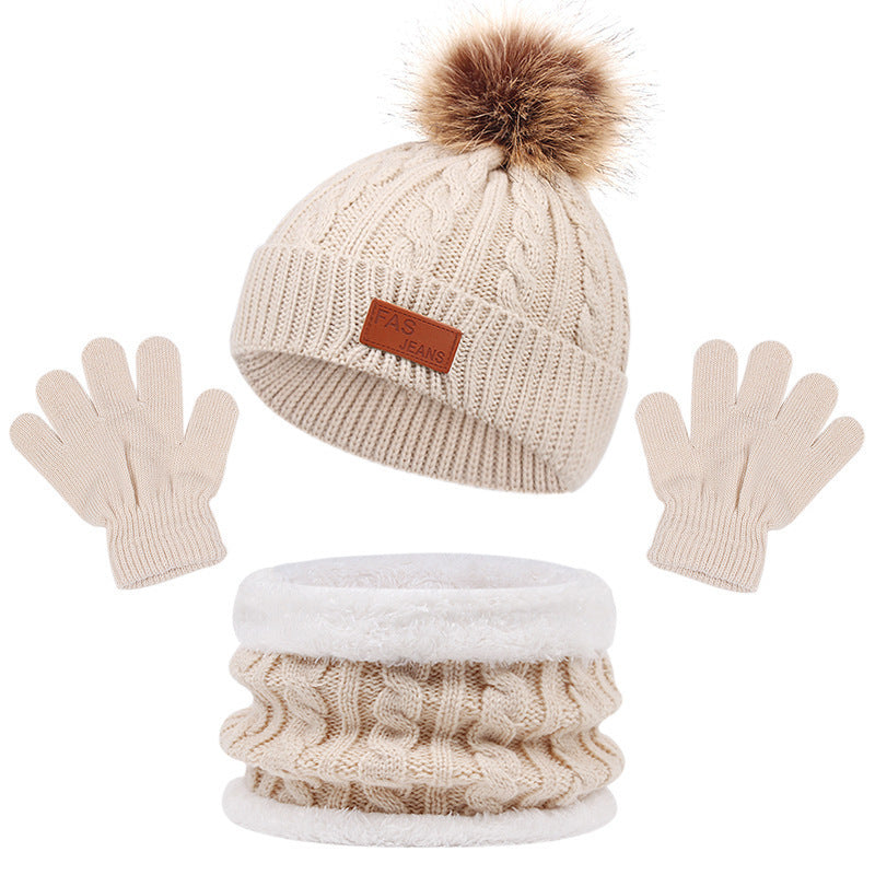 Ensemble bonnet à pompon, gants et tour de cou en maille pour enfant