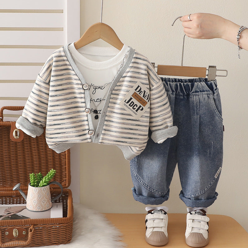 Ensemble trois pièces avec cardigan rayé pour bébé garçon
