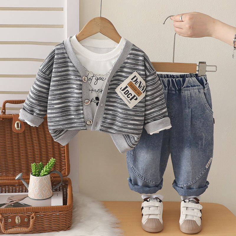 Ensemble trois pièces avec cardigan rayé pour bébé garçon