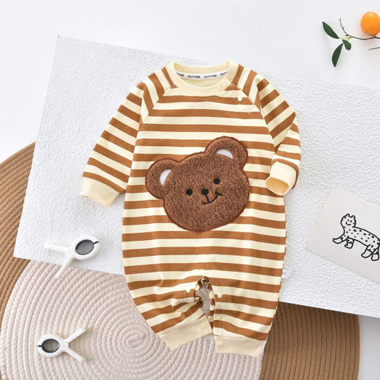 Combinaison à rayures marron et motif ours pour bébé garçon
