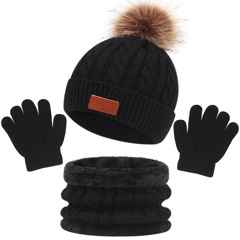 Ensemble bonnet à pompon, gants et tour de cou en maille pour enfant