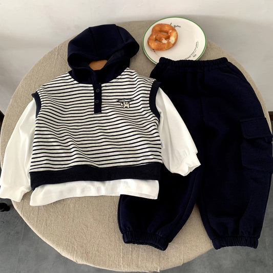 Ensemble trois pièces avec pull sans manches en maille pour enfant