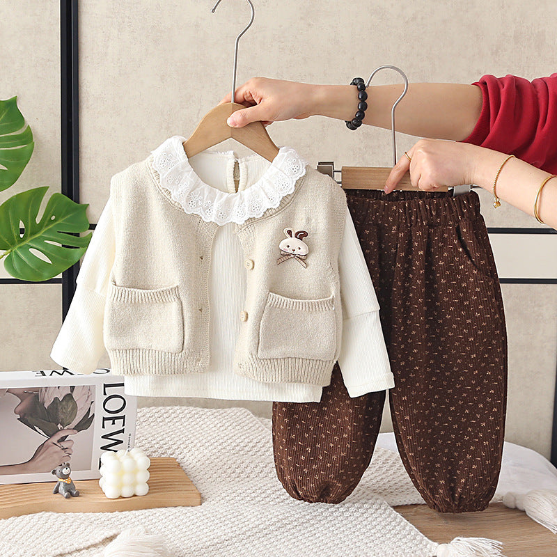 Ensemble bébé fille 3 pièces en coton à motif lapin