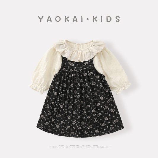 Ensemble robe fleurie et blouse pour bébé fille