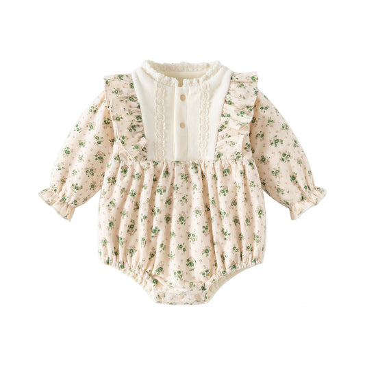 Barboteuse fleurie à manches longues pour bébé fille