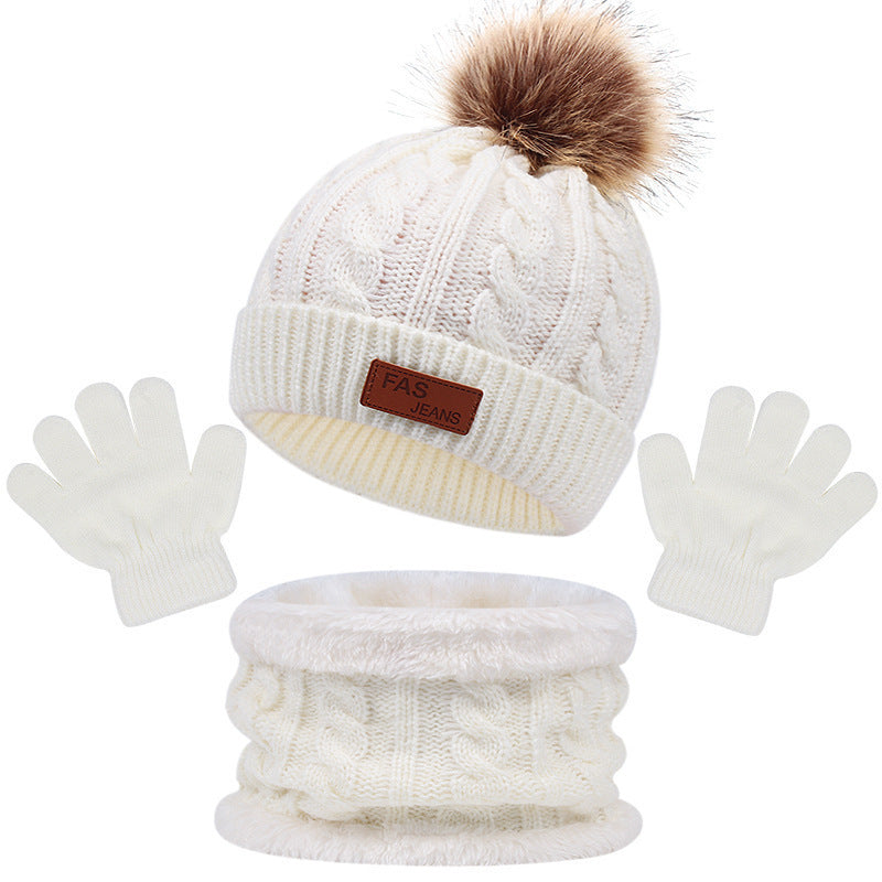 Ensemble bonnet à pompon, gants et tour de cou en maille pour enfant