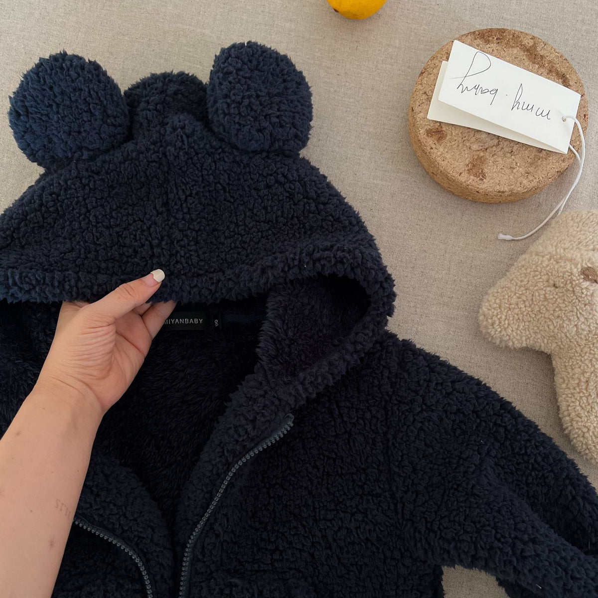 Veste bébé en coton à oreilles et fermeture zippée