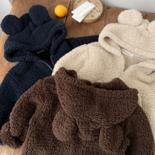 Veste bébé en coton à oreilles et fermeture zippée