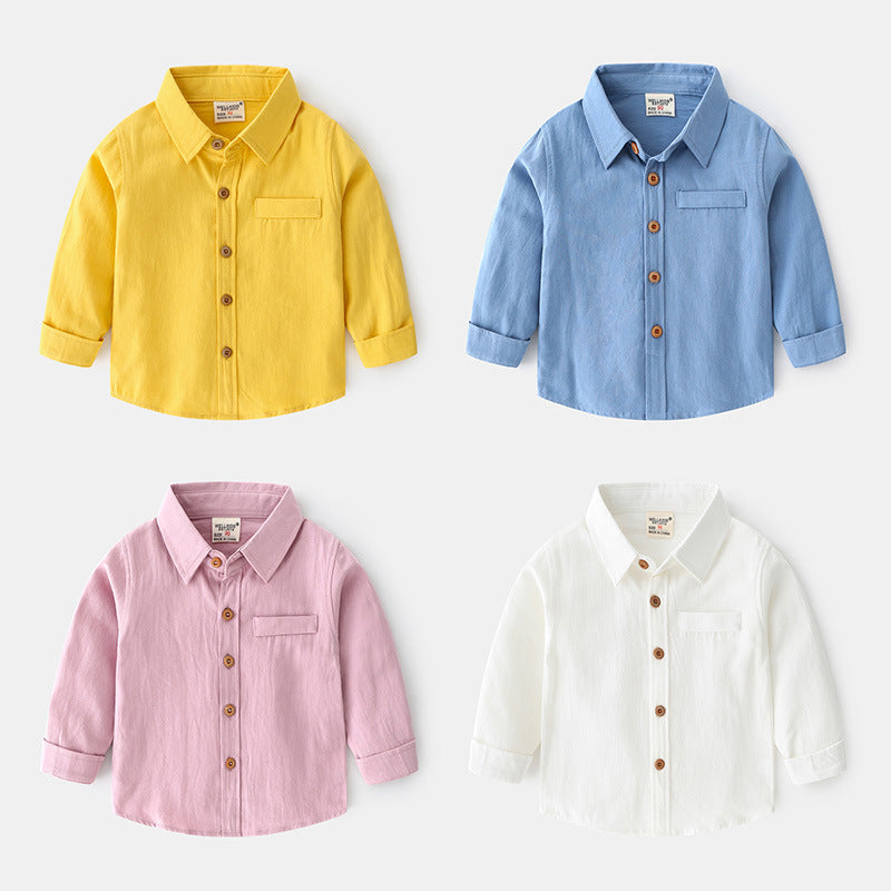 Chemise unie en coton à manches longues pour garçon