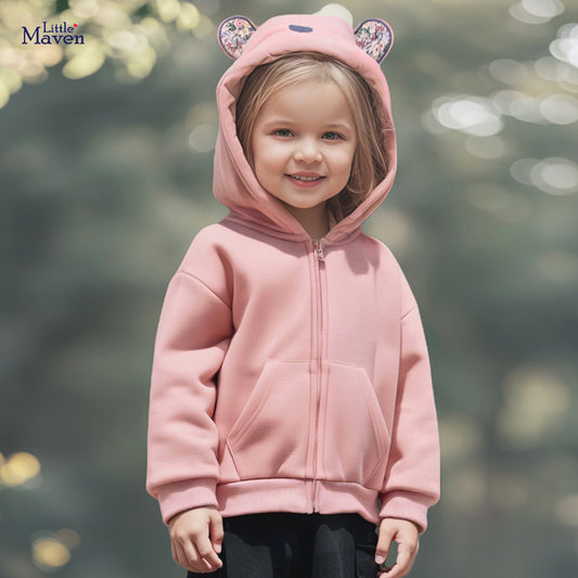 Sweat à capuche rose doublé en polaire pour enfant