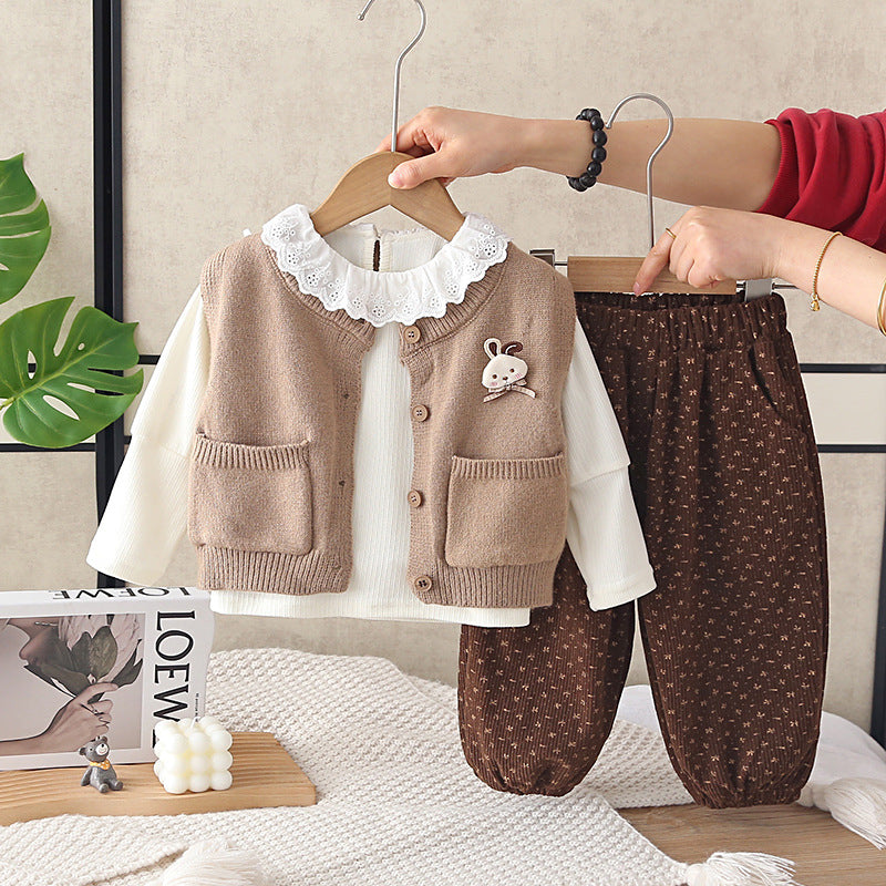 Ensemble bébé fille 3 pièces en coton à motif lapin