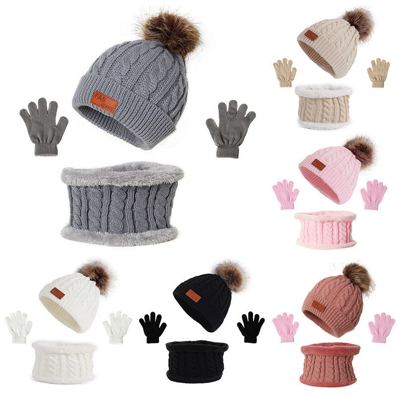 Ensemble bonnet à pompon, gants et tour de cou en maille pour enfant