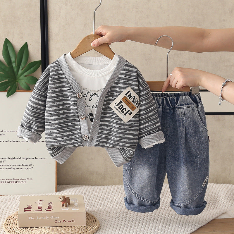 Ensemble trois pièces avec cardigan rayé pour bébé garçon