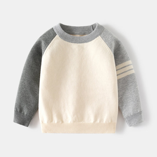 Pull en maille de coton à manches contrastées pour garçon