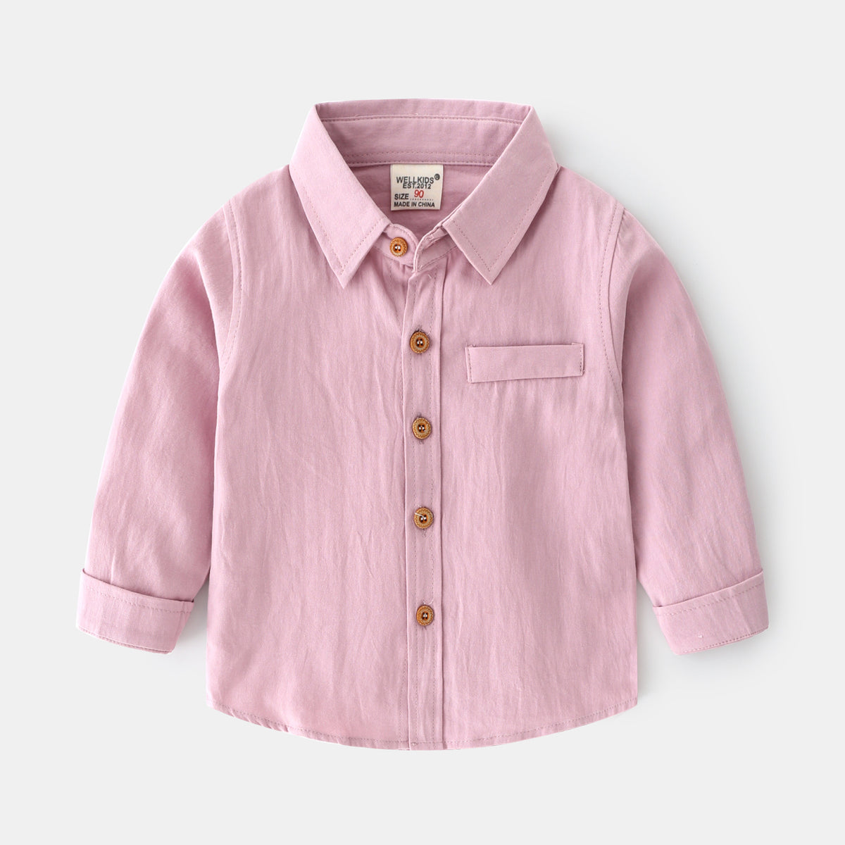 Chemise unie en coton à manches longues pour garçon
