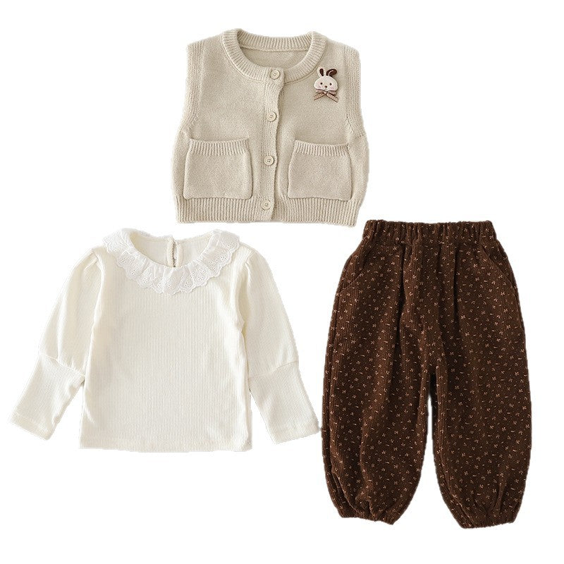 Ensemble bébé fille 3 pièces en coton à motif lapin