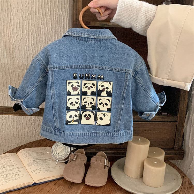 Veste en jean imprimé panda pour bébé et garçon