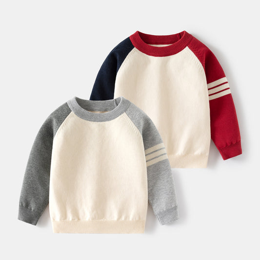 Pull en maille de coton à manches contrastées pour garçon