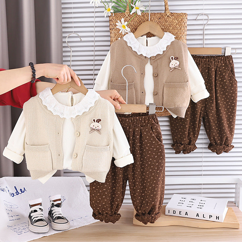 Ensemble bébé fille 3 pièces en coton à motif lapin