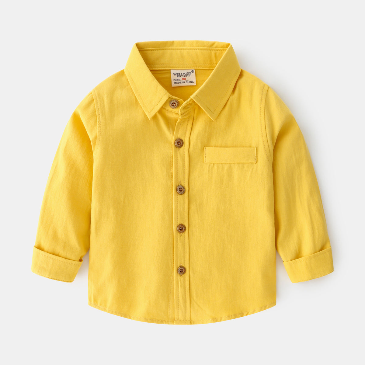 Chemise unie en coton à manches longues pour garçon