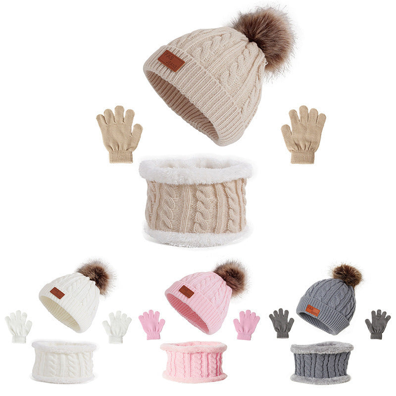 Ensemble bonnet à pompon, gants et tour de cou en maille pour enfant