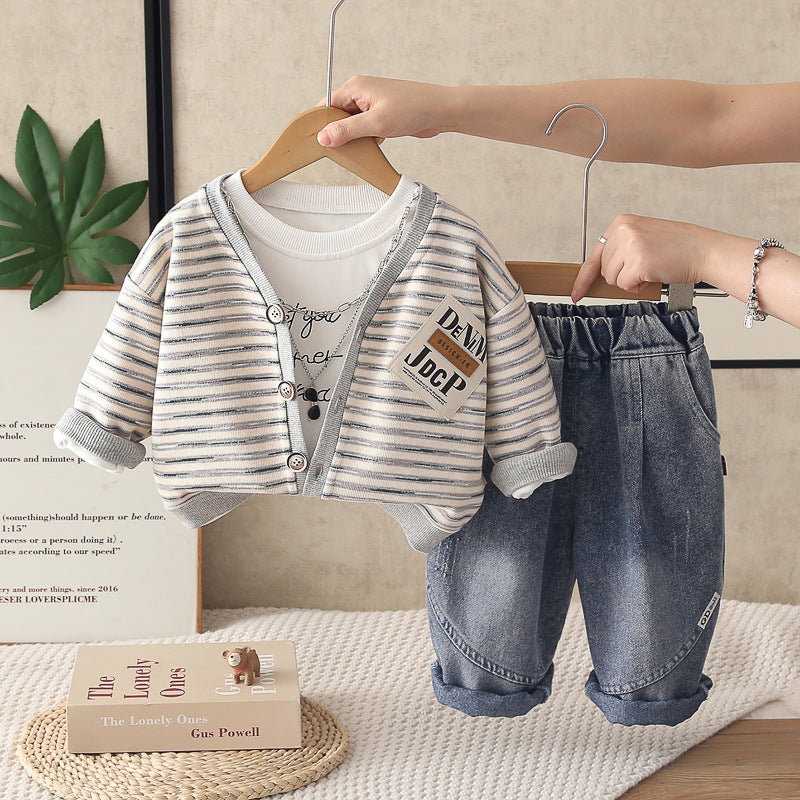Ensemble trois pièces avec cardigan rayé pour bébé garçon
