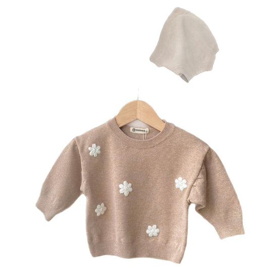 Ensemble pull fleuri et short en maille de coton pour bébé fille