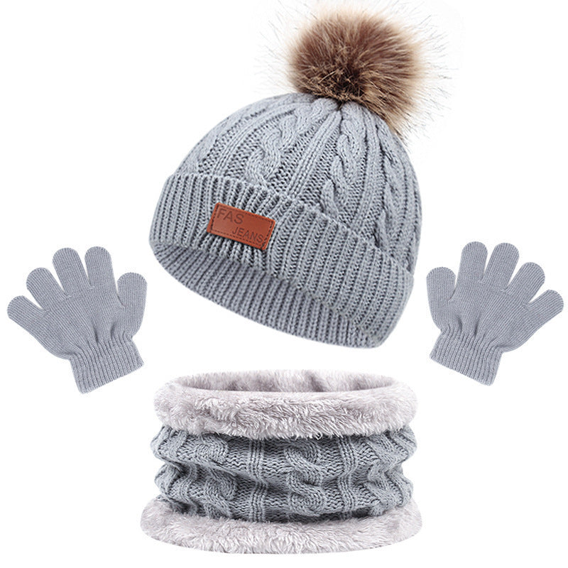 Ensemble bonnet à pompon, gants et tour de cou en maille pour enfant