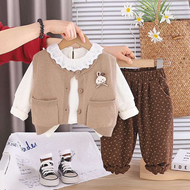 Ensemble bébé fille 3 pièces en coton à motif lapin