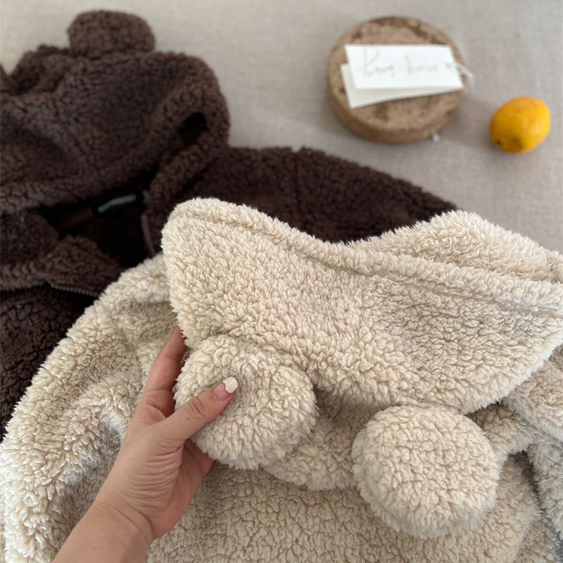 Veste bébé en coton à oreilles et fermeture zippée