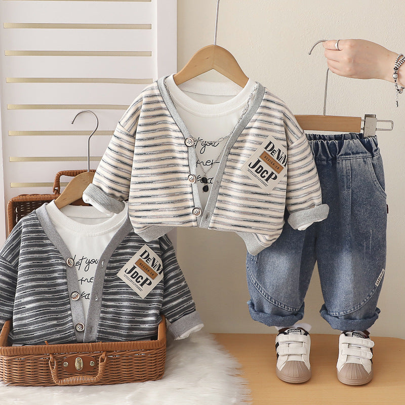 Ensemble trois pièces avec cardigan rayé pour bébé garçon