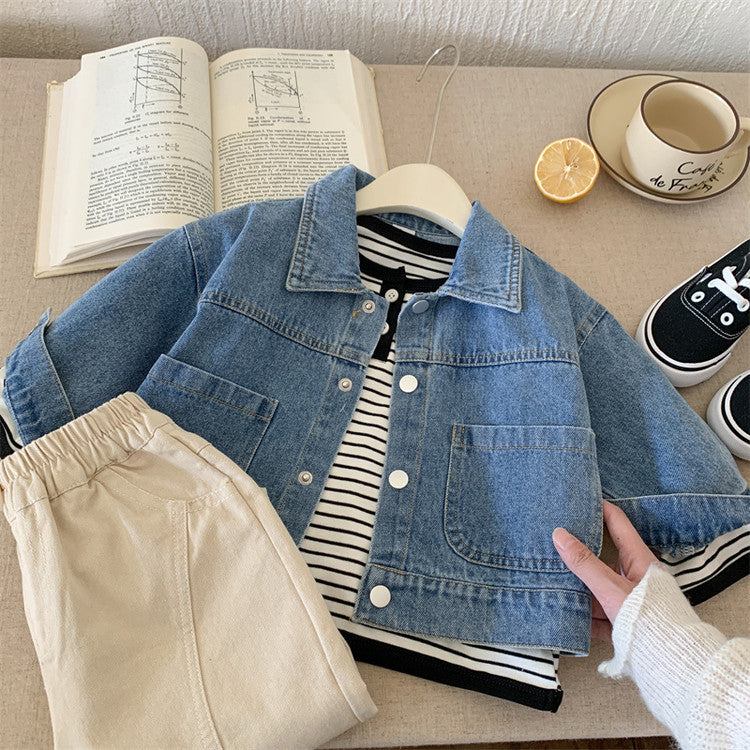 Veste en jean imprimé panda pour bébé et garçon