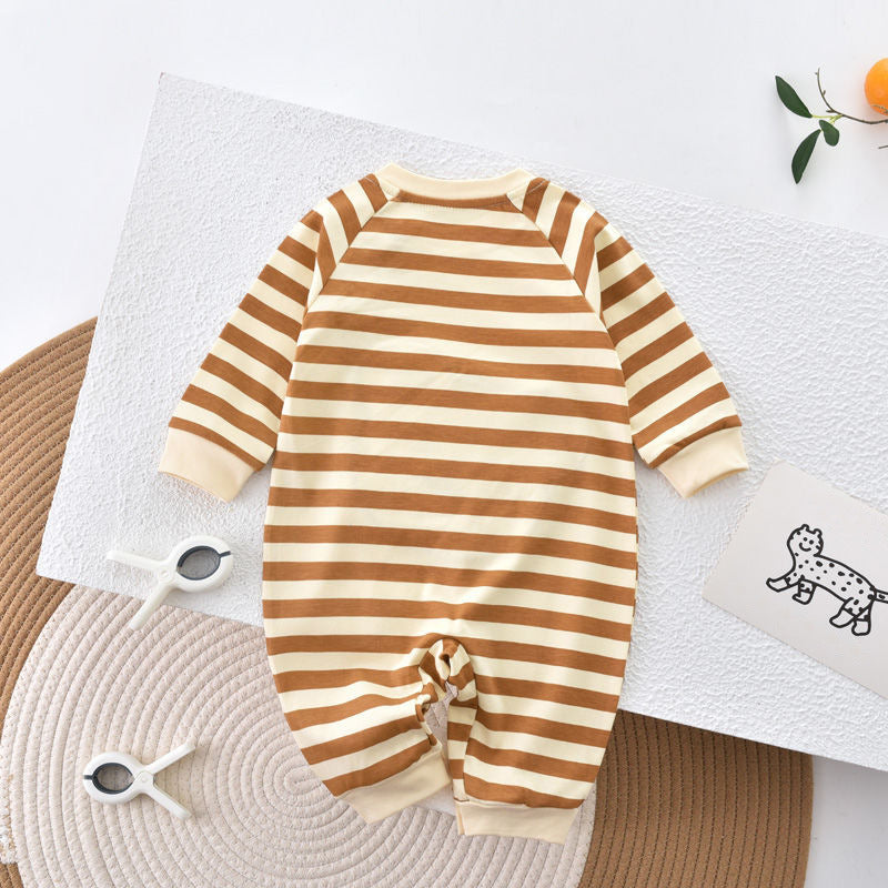 Combinaison à rayures marron et motif ours pour bébé garçon