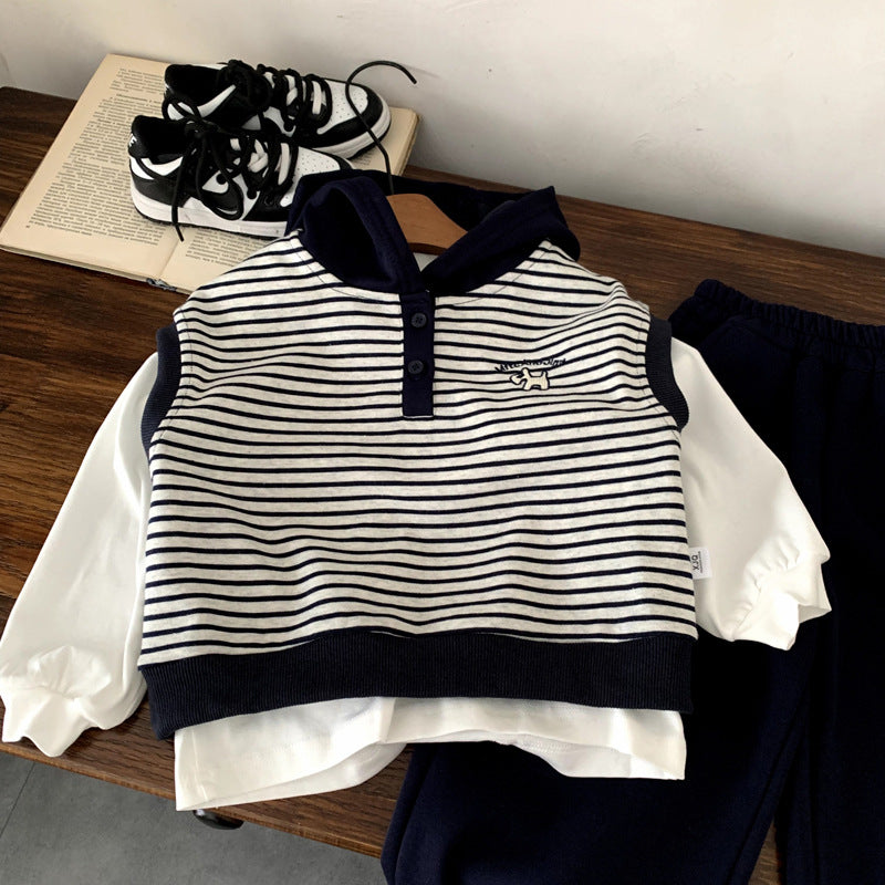 Ensemble trois pièces avec pull sans manches en maille pour enfant