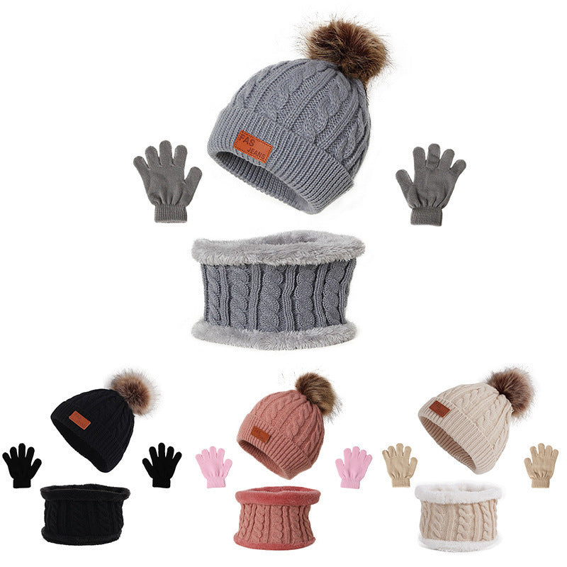 Ensemble bonnet à pompon, gants et tour de cou en maille pour enfant