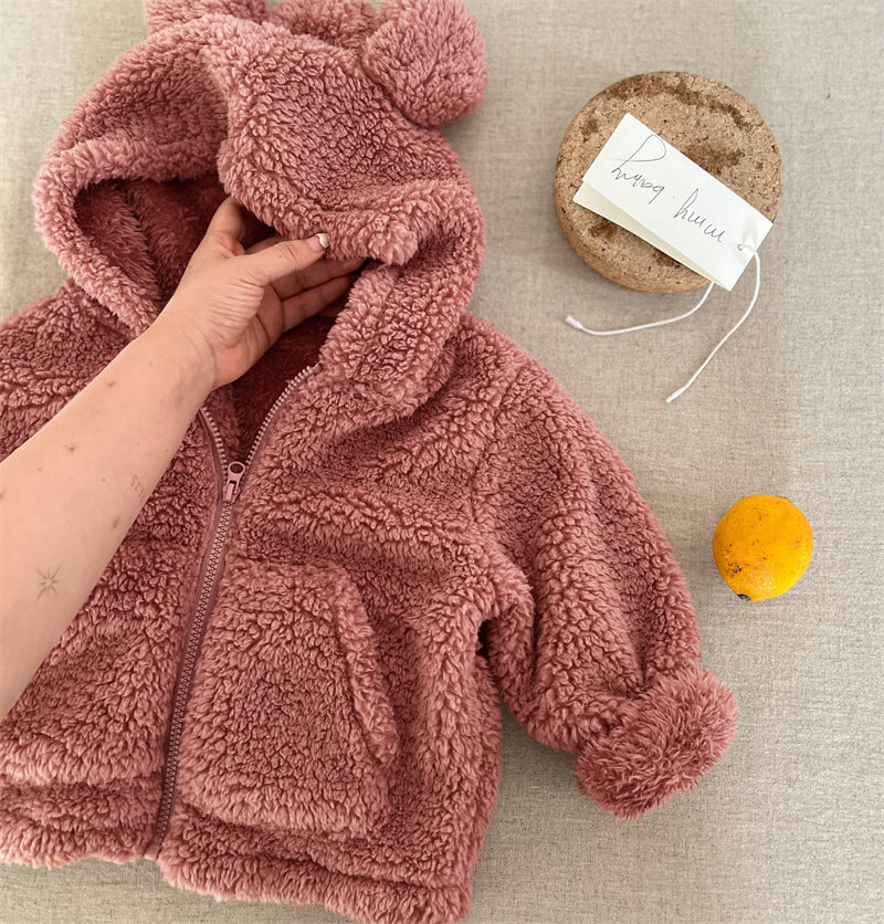 Veste bébé en coton à oreilles et fermeture zippée