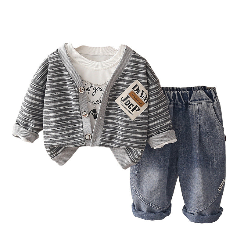 Ensemble trois pièces avec cardigan rayé pour bébé garçon